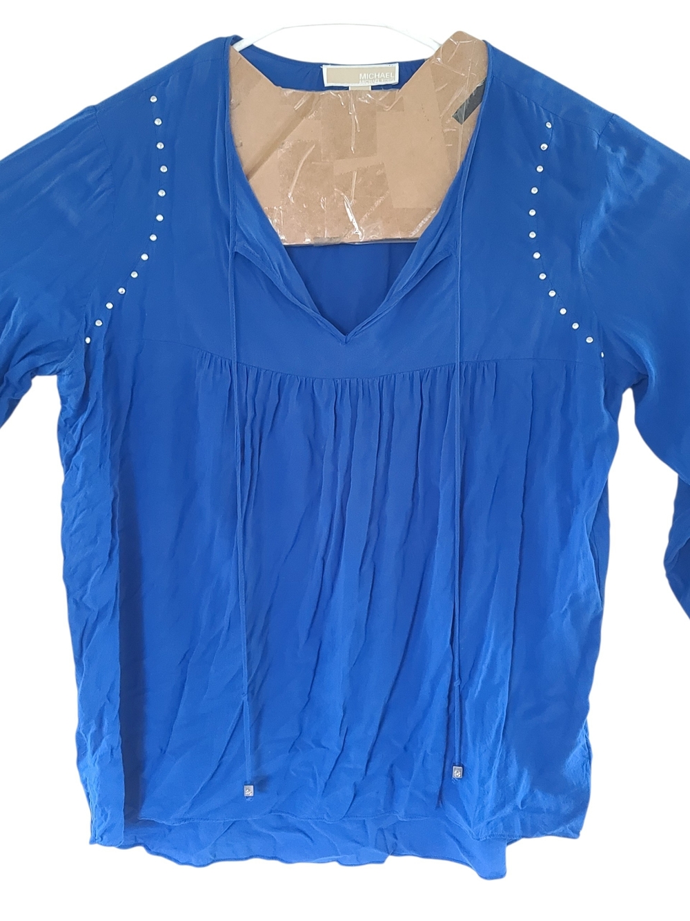 MICHAEL Michael Kors Royal Blue Long Sleeve V-Neck Blouse Size L